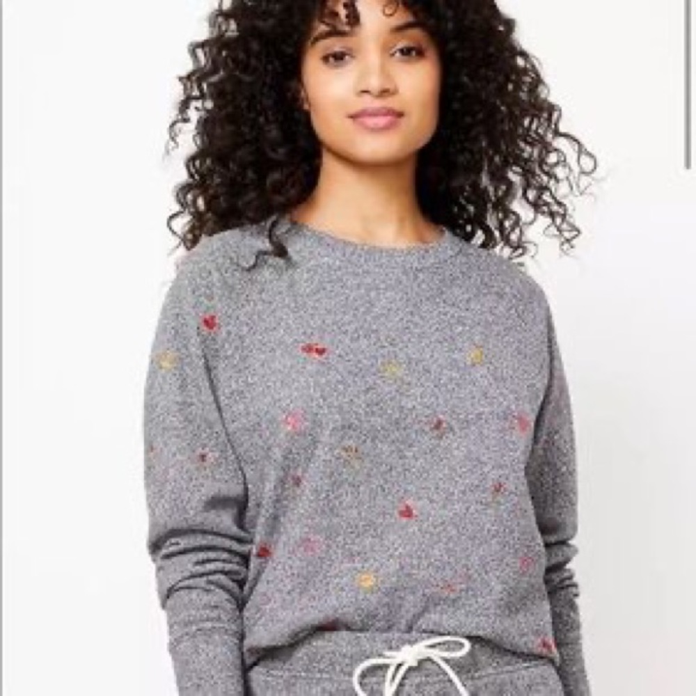 Lou & Grey Heart Emoji Fleeceback Sweatshirt Size XS New with tags